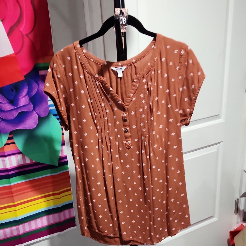 SOLD Sonoma Orange Flutter Sleeve Pleated Blouse